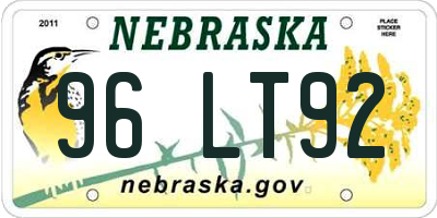 NE license plate 96LT92