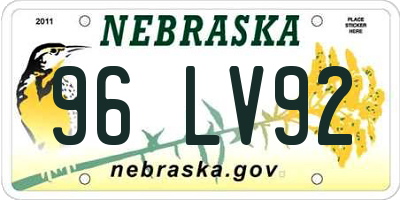 NE license plate 96LV92