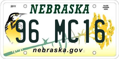 NE license plate 96MC16