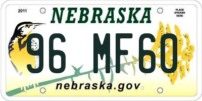 NE license plate 96MF60