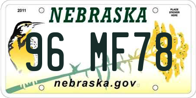 NE license plate 96MF78