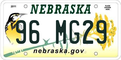 NE license plate 96MG29
