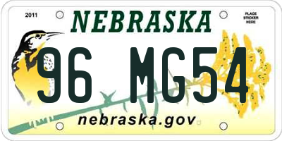 NE license plate 96MG54