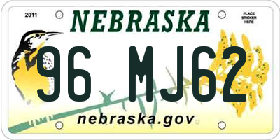 NE license plate 96MJ62