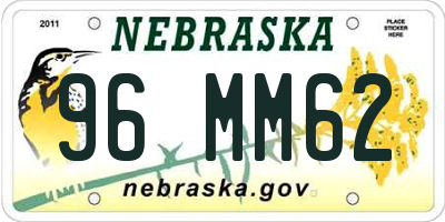 NE license plate 96MM62