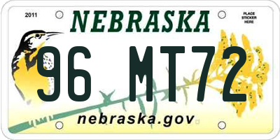 NE license plate 96MT72