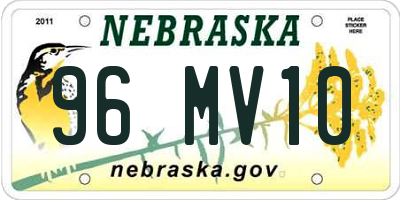 NE license plate 96MV10