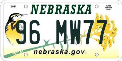 NE license plate 96MW77