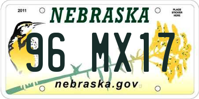 NE license plate 96MX17