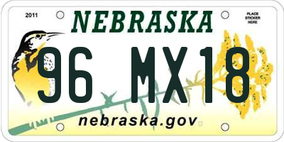 NE license plate 96MX18