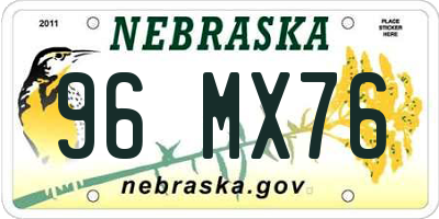 NE license plate 96MX76
