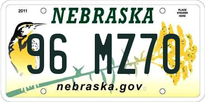 NE license plate 96MZ70