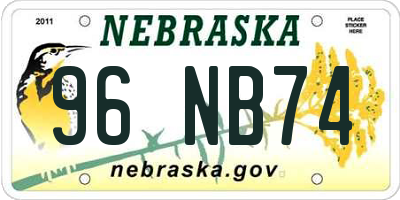 NE license plate 96NB74