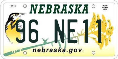 NE license plate 96NE11