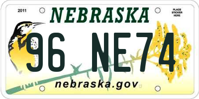 NE license plate 96NE74