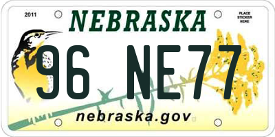 NE license plate 96NE77