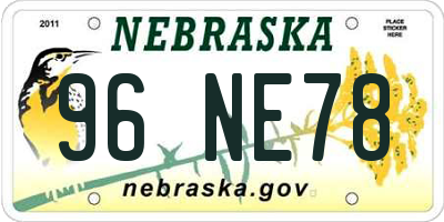 NE license plate 96NE78