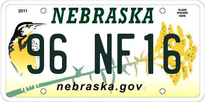NE license plate 96NF16
