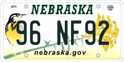 NE license plate 96NF92