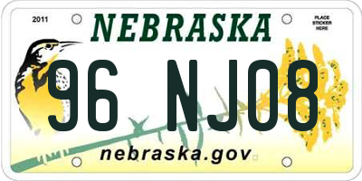 NE license plate 96NJ08
