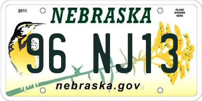 NE license plate 96NJ13