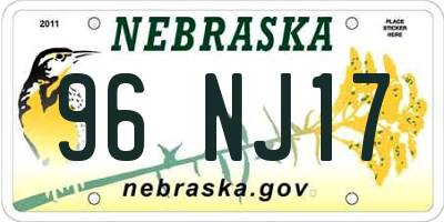 NE license plate 96NJ17