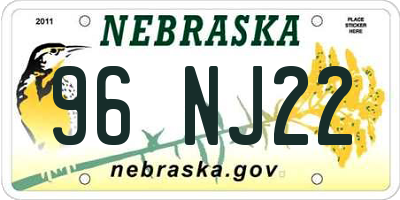 NE license plate 96NJ22
