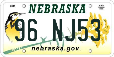 NE license plate 96NJ53