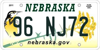 NE license plate 96NJ72