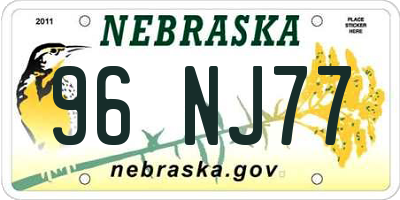 NE license plate 96NJ77