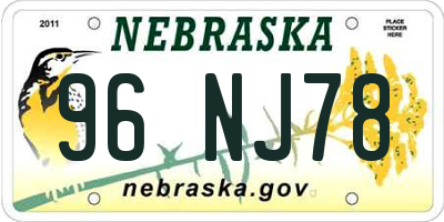 NE license plate 96NJ78