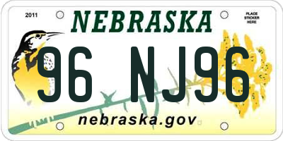 NE license plate 96NJ96