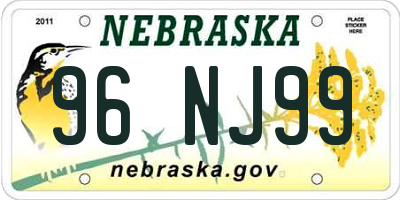 NE license plate 96NJ99