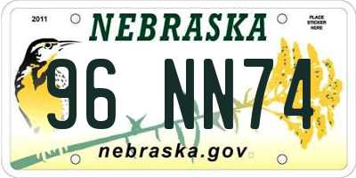 NE license plate 96NN74