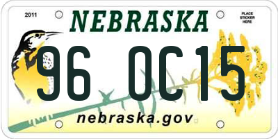 NE license plate 96OC15