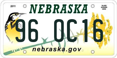 NE license plate 96OC16