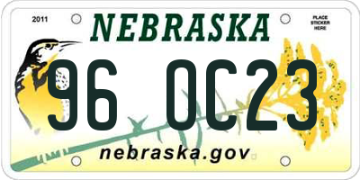 NE license plate 96OC23