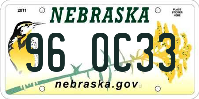 NE license plate 96OC33