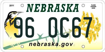 NE license plate 96OC67