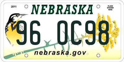 NE license plate 96OC98