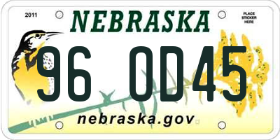NE license plate 96OD45