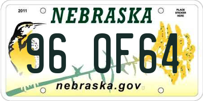 NE license plate 96OF64