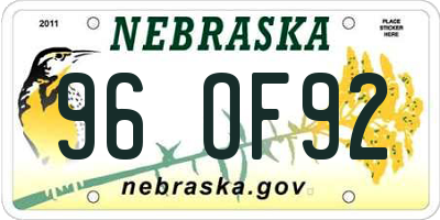 NE license plate 96OF92