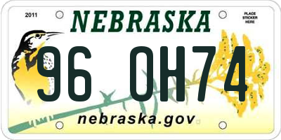 NE license plate 96OH74