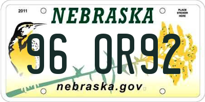 NE license plate 96OR92