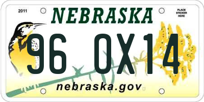 NE license plate 96OX14