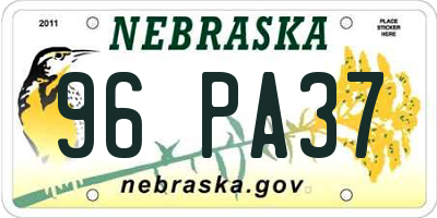 NE license plate 96PA37