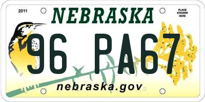 NE license plate 96PA67
