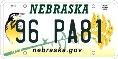 NE license plate 96PA81