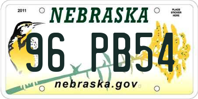 NE license plate 96PB54